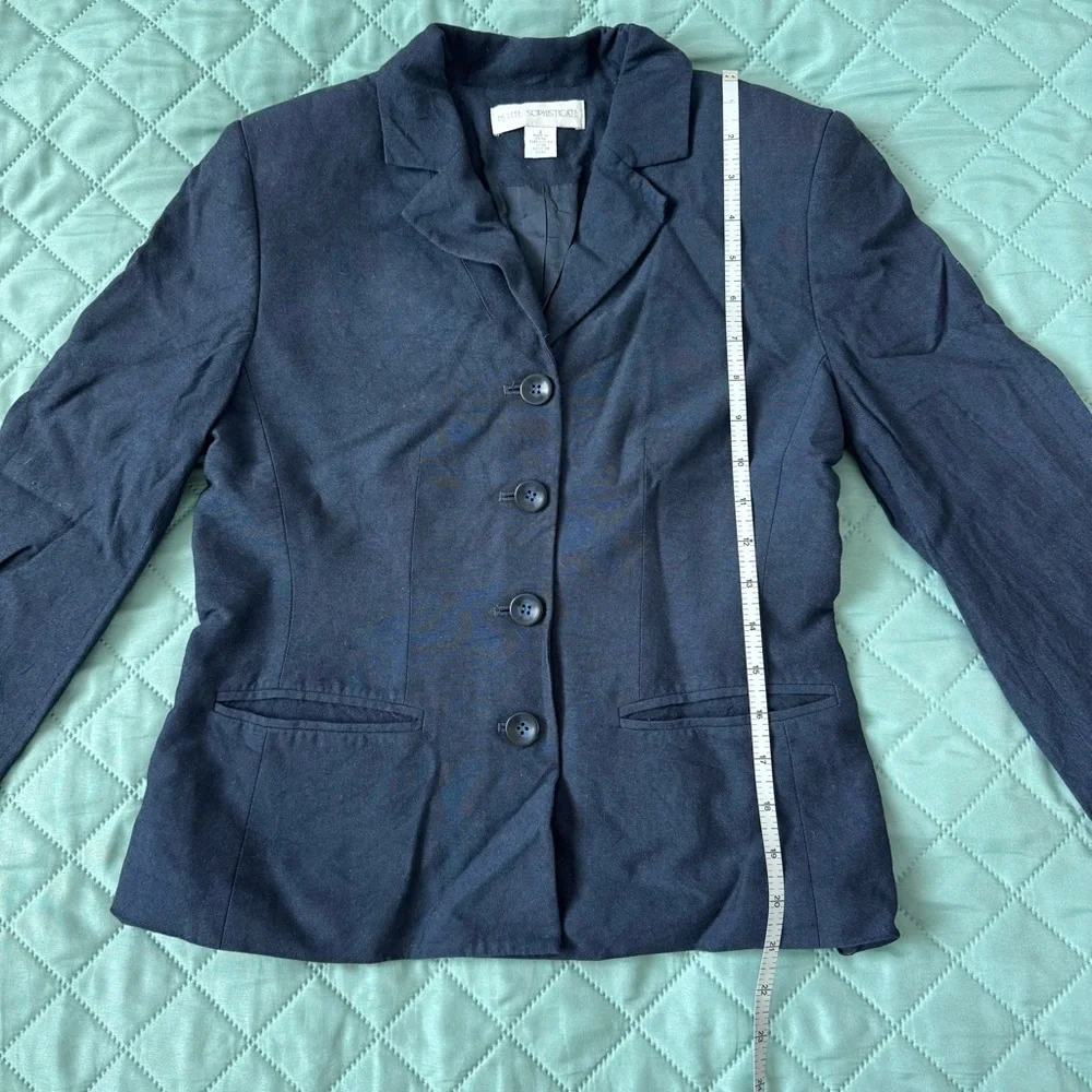 Petite Sophisticate Navy Blazer Jacket Women Petite Size 2 Rayon Career Classic